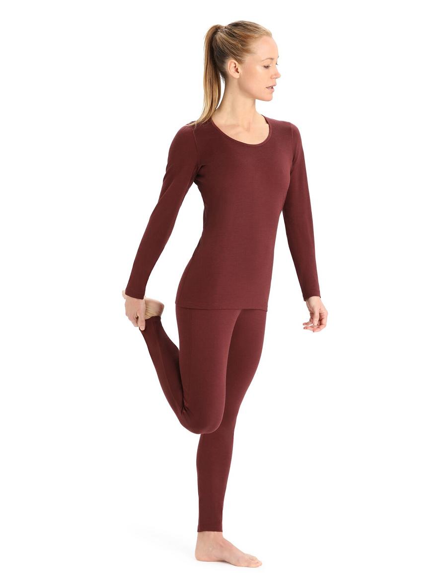 Espresso Women's Icebreaker Merino 200 Oasis Long Sleeve Scoop Neck Thermal Top One Piece & Sets | USA 1773AHKP